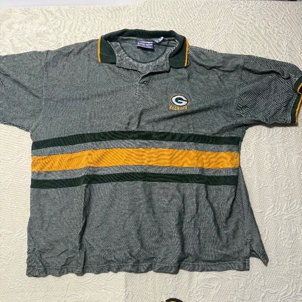 Vintage Logo 7 Green Bay Packers Striped Polo Shirt Size 3XL